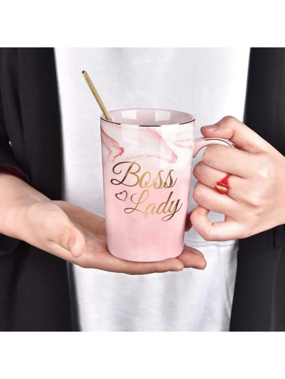 Elegant 14oz Boss Lady Coffee Mug - Perfect Gift for Women, Includes Spoon